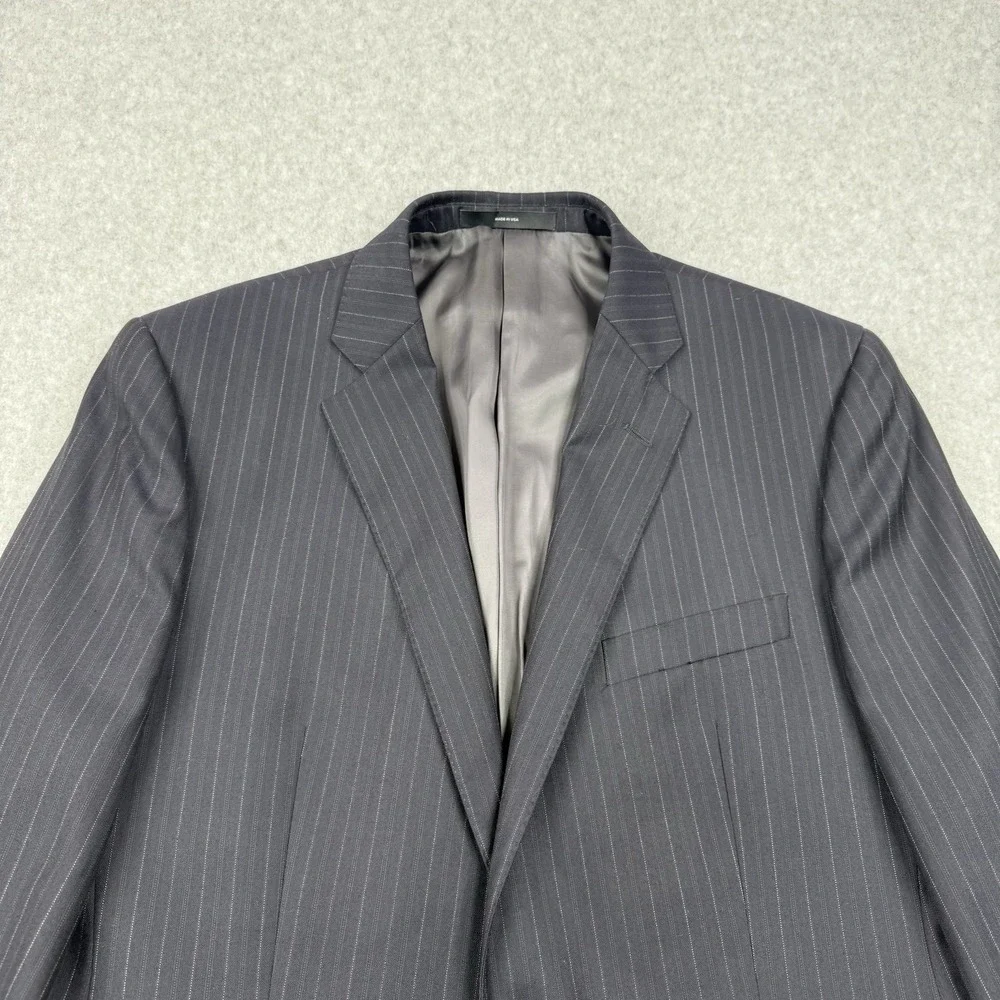 Saks Fifth Avenue Blazer Mens 42R Black Striped Super 130s Wool Loro‎ Piana Coat